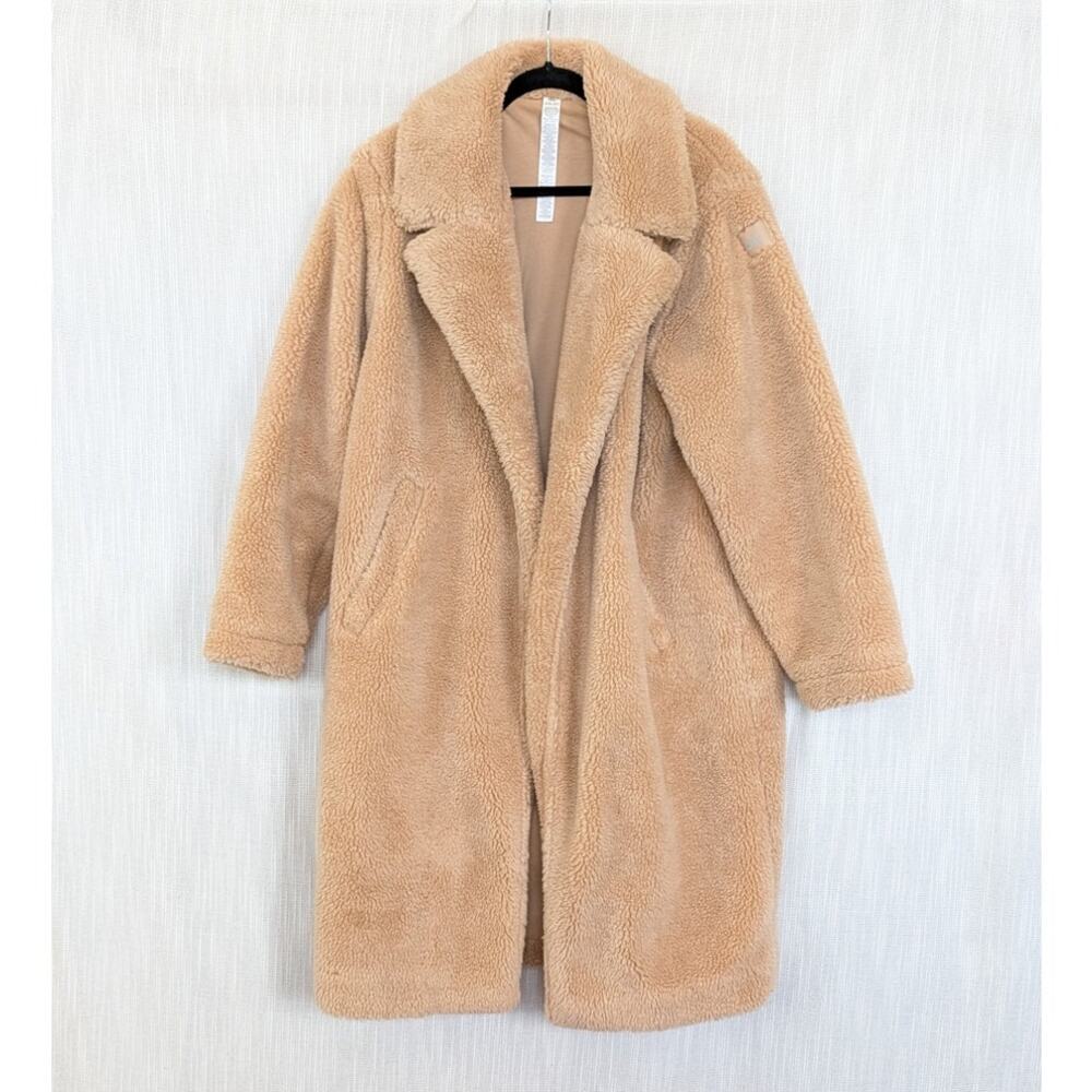 Alo Fur Oversized Sherpa Teddy Trench Coat Womens 2XS Camel Plush Sherpa Long
